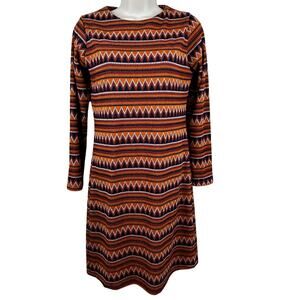 Zink London Dress Aztec Print Long Sleeve Rust Orange Small Stripes Western